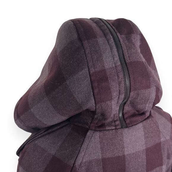 DIESEL Genuine Sheep Fur Wool Convertible Hood Plaid Parka Coat Jacket Maroon S - Picture 7 of 12